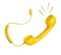 Retro Ring Phone Retro Type-C Handheld Plug-in Landline | Wired Video Chats Phone Handset for Video Chat Calls Tablet Computer Laptop Work Home Office Travel Yellow