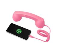 Retro Ring Phone Wired Audio Handle Receiver Speaker | with Microphone Phone Receiver for Cell Phone for House School Halloween Christmas Party Office Work Video Conferences Pink