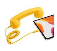 Retro Ring Phone Wired Audio Handle Receiver Speaker | with Microphone Telephone Receiver for Cell Phone for Home, Classroom, House, Halloween, Christmas, Video Conferences, Yellow