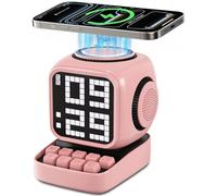 Retro Robot 5-in-1 Bluetooth Speaker: 15W Wireless Charger, Pixel LED Screen, 10W Stereo Sound & 15 White Noise, Alarm Clock, Cute Portable Wireless Speaker for Bedroom Desk Office, Birthday Gifts