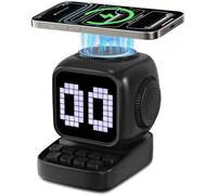 Retro Robot 5-in-1 Bluetooth Speaker: 15W Wireless Charger, Pixel LED Screen, 10W Stereo Sound & 15 White Noise, Alarm Clock, Cute Portable Wireless Speaker for