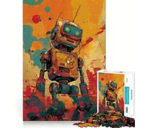 Retro Robot in Neon City Jigsaw Puzzle 1000 Piece for Adults Intellect Toy Soothing Fun Precise Cut (38x52cm)