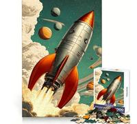 Retro Rocket Launching Into Space 1000 Piece Jigsaw Puzzles for Adults Jigsaw Recall Boost Mental Relax Smooth Cut Birthday Gift (38x26cm)