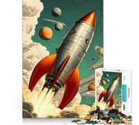 Retro Rocket Launching Into Space 1000 Piece Jigsaw Puzzles for Adults Jigsaw Recall Boost Mental Relax Smooth Cut Birthday Gift (38x26cm)