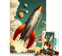 Retro Rocket Launching Into Space Jigsaw Puzzle 1000 Piece for Adults Intellect Toy Soothing Fun Precise Cut (50x75cm)