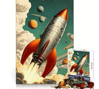 Retro Rocket Launching Into Space Jigsaw Puzzle 1000 Piece for Adults Intellect Toy Soothing Fun Precise Cut (50x75cm)