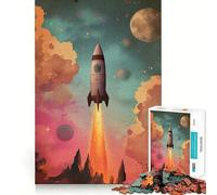 Retro Rocket Launching Space 1000 Piece Jigsaw Puzzles for Adults Teenagers Recall Build Slow Enjoy Exact Cut Art Collectible (38x52cm)