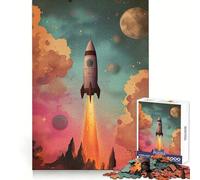 Retro Rocket Launching Space 1000 Piece Jigsaw Puzzles for Adults Teenagers Recall Build Slow Enjoy Exact Cut Art Collectible (38x52cm)