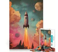 Retro Rocket Launching Space Jigsaw Puzzle for Teenagers 1000 Pieces Mind Skill Toy Gentle Leisure Design Assembly Premium Gift (38x26cm)