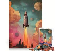 Retro Rocket Launching Space Jigsaw Puzzle for Teenagers 1000 Pieces Mind Skill Toy Gentle Leisure Design Assembly Premium Gift (38x26cm)