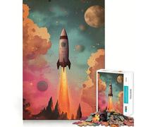 Retro Rocket Launching Space Jigsaw Puzzles 1000 Pieces for Adults Memory Gain Anxiety Relief Design Assembly Artistic Gift (50x75cm)