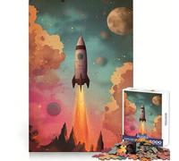 Retro Rocket Launching Space Jigsaw Puzzles 1000 Pieces for Adults Memory Gain Anxiety Relief Design Assembly Artistic Gift (50x75cm)