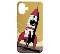 Retro Rocket Ship on Mars Case for iPhone 16 Plus