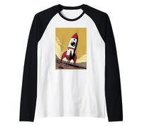 Retro Rocket Ship on Mars Raglan Baseball Tee