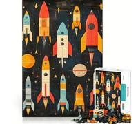 Retro Rocket Space Art 1000 Piece Jigsaw Puzzle for Adults Memory Gain Gentle Leisure Design Assembly Art Collection Piece (38x26cm)