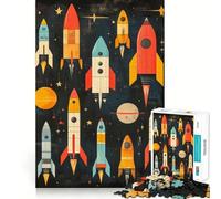 Retro Rocket Space Art Hard Jigsaw Puzzle for Adults 1000 Pieces Recall Boost Quiet Calm Smooth Cut Classic Gift (50x75cm)