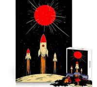 Retro Rockets Launching to Red Sun Hard Jigsaw Puzzle for Adults 1000 Pieces Reason Skill Toy Family Time Tight Cut Art Collectible (38x26cm)