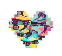 Retro Roller Skates Colorful Print Building Brick Puzzles, Family Keepsake Romantic Home Decor Anniversary Birthday Gifts