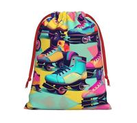 Retro Roller Skates Colorful Print Drawstring Gift Bag, Xmas Wrapping Bags For Presents With Birthday Holiday Party