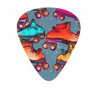Retro Roller Skates Colorful Print Guitar Picks 12-Pack - Assorted Thickness Picks (0.46mm, 0.71mm, 0.96mm) with Storage Box & Assorted Unique Design for Acoustic, Electric, Bass, and Ukulele Players