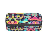 Retro Roller Skates Colorful Print Pencil Case,Large Capacity Pencil Case,Multi-Purpose Makeup Pouch with Zipper