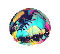Retro Roller Skates Colorful Print Soft Shower Cap for Women Men Reusable hat Lightweight hat and Bath Hair Cap