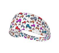 Retro Roller Skates Colorful Printed Running Headband Women, Foldable Adjustable Width, Non Slip for Workout Washing and Spa