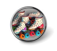 Retro Roller Skates Colorful Round Badge Cute Enamel Lapel Pin Brooches Button Pin Personalized Clothing Decoration Unisex Badge Holder Hats Bags Shirts Decor