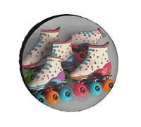 Retro Roller Skates Colorful Tire Covers Waterproof Anti UV Tire Cover 24inch Single Axle Wheel Covers for RV Truck SUV Trailer Universal for All Seasons