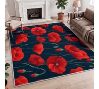 Retro Romantic Botanical Vibrant Red Floral Multicolor Large Area Rug, 240x300cm (8x10ft) Washable, Non-Slip Low-Pile Rug for Bedroom, Lounge, Underbed, Home Theatre Decor
