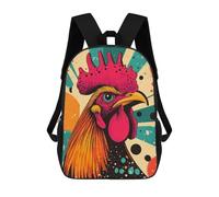 Retro Rooster Illustration Vibrant Rooster Striking Pop Art Farm Animal Print Children's Backpacks School Backpack 3D Printed Backpack for Kids Travel Rucksacks Book Bags Kids School Bag 17inch