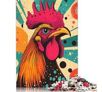 Retro Rooster Illustration Vibrant Rooster Striking Pop Art Farm Animal Print Puzzle for Adults 1000 Pieces Puzzle Jigsaws for Adults Home Decoration Puzzle Toys 300pcs (40x28cm)