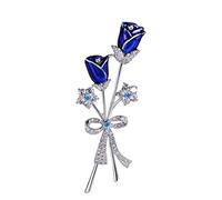 Retro Rose Brooch Unisex Exquisite Micro Inlaid Zircon Corsage Bule Crystal Brooches (Blue, One Size)