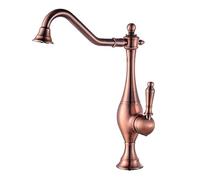 Retro Rote Bronze Küchenarmatur Drehbarer Heiß- und Kaltwasserhahn Einhand-Einloch-Mischbatterie für Spültisch Ideal Zum Waschen von Gemüse und Töpfen Europäischer Stil