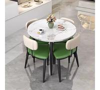 Retro Round Dining Table Set with 4 Chairs, Simple Wooden Design, Perfect for Balcony, Dining Room & Office, Stylish Green Business Dining Table.