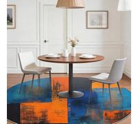 Retro Round Rug 90 cm Non Slip Washable Soft Circle Carpet - Geometry Color Blocks, Blue Orange Modern Fade Resistant Short Pile Circular Rugs for Living Room Bedroom Nursery Bedside