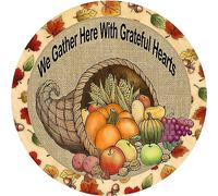 Retro Round Sign Horn Of Plenty Fall Wreath Hanging Metal Sign For Boss Supervisor Teacher Elephant Gift And More Vintage Novelty Parlor Metal Tin Signs Wall Decor Gift For Women Men 6x6 Inch