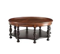 Retro Round Solid Wood Coffee Table with Two Tier Storage Safetys Rounded Edges and Retro Legs, Vintage End Table for Living Room, Bedroom, Office