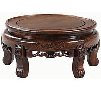 Retro Round Vase Base, Indoor Outdoor Black Catalpa Wood Small Bonsai Pedestal, Teapot Sculpture Trophy Oriental Display Stand (Inner Diameter-25cm)