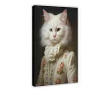 Retro Royal White Cat Portrait Art Canvas Poster Bedroom Decor Landscape Office Room Decor Gift 24x36inch(60x90cm)