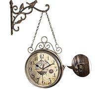 Retro Rust Wall Clock 20th Century 8" Non Ticking Large Iron Antique Hanging Clocks Double Sided Vintage Two Faces Innovative Classic, Silent Quartz Round Clock for Office Bedroom Living Room Decor