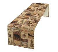 Retro Rustic Table Runner, Bear Deer Elk Cabins Tribal Geometric Pattern Country Style Tabletop Collection Table Runner for Kitchen Family Dinner,Indoor Outdoor Table Decor 13x36in