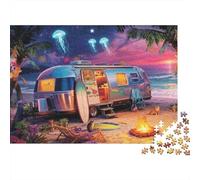 Retro RV Beach Night 1000pcs Jigsaw Puzzle for Adults 12+, Thick Cardboard, Beach Rv Camping, Educational Fun, Improves Memory & Problem-Solving, Perfect Home Decor Wall Art 38x26cm/1000pcs