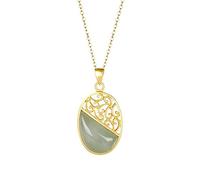 Retro S925 Sterling Silver Pendant Necklace Embedded with Nephrite Sapphire Oval Pendant Classic Art and Clavicle Art Chain Sapphire Pendant Necklace, LJBLEUSK