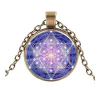 Retro Sacred Geometry Metatron Cube Necklace Handmade Glass Convex Pendant Necklace Energy Structure of Universe Souvenir