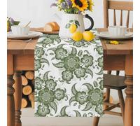 Retro Sage Green Tribal Floral Table Runner 36 Inches Long, Abstract Ethnic Flower Washable Table Runners Heat-Insulation Kitchen Dining Table Decorations for Home Party Decor 13x36in
