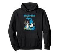 Retro Sailboat And Lighthouse In Michigan Great Lakes Pullover Hoodie
