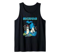 Retro Sailboat and Lighthouse in Michigan Great Lakes Tank Top