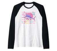 Retro Sailfish Deep Sea Angler Art 80s Style Raglan Baseball Tee