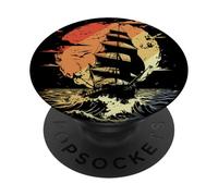 Retro Sailing Graphic Boat Vintage Pirate Ship PopSockets Adhesive PopGrip